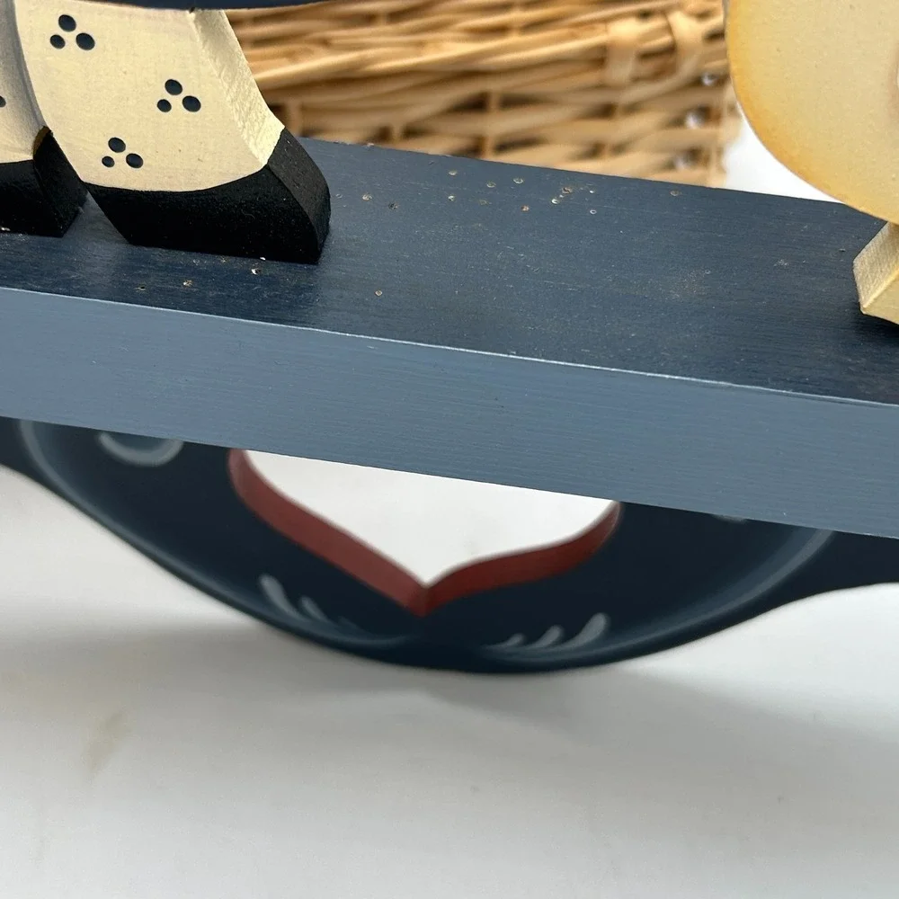 1980s Wood Painted Blue Mini Wall Shelf Goose Heart Cut Out Bows Country Cottage